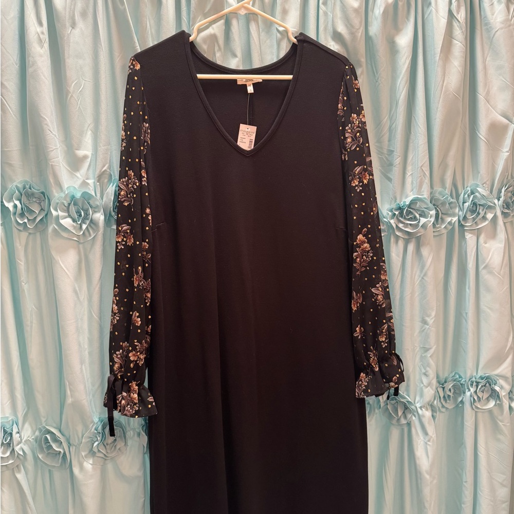 Maurices Black Dress with Sheer Floral Sleeve - New With Tags - Never Worn!!